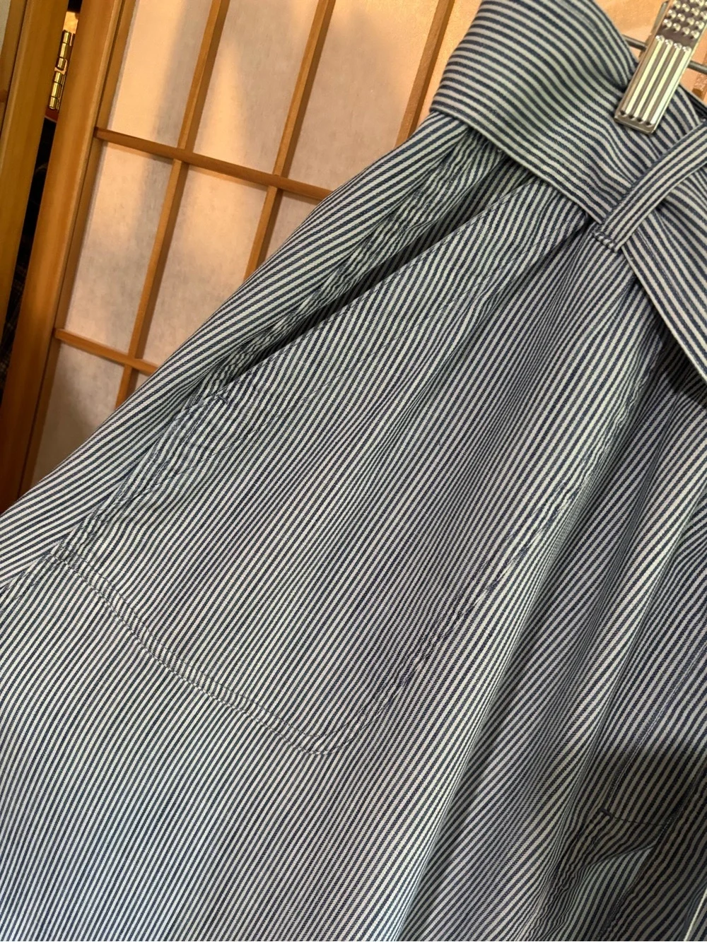 NWT LANDS END plus size LYOCELL full TIE BELT skirt STRIPES chambray XL size 18